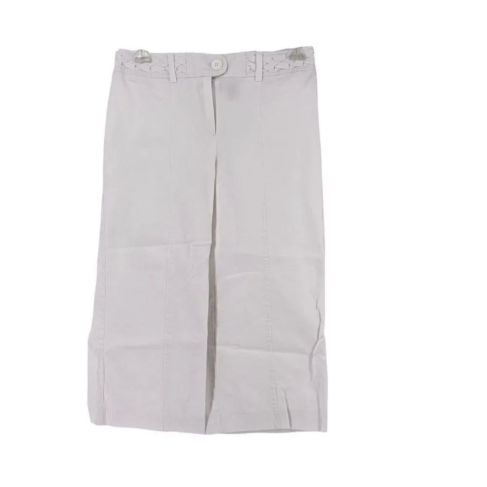 White Wide Leg Capri Pants Womens Size 8 DFA New Work Woven Trim Beach Preppy